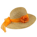 Damenstrohhut Seegras mit Stoffblume und Schleife Orange