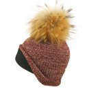 Seeberger Checked Real Fur Umschlagbeanie Cassis