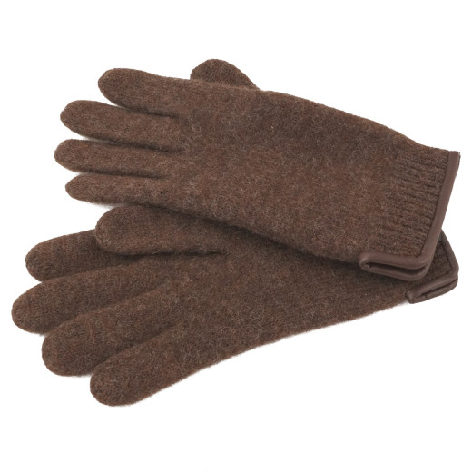 Woolmark Schurwoll Handschuhe Lederrand braun 6,5
