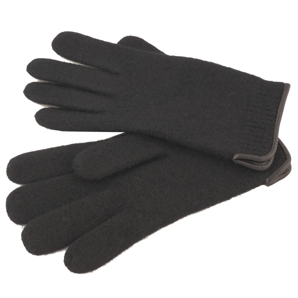 Woolmark Fausthandschuhe 100% Schurwolle Lederrand Strickhandschuhe Handschuhe 